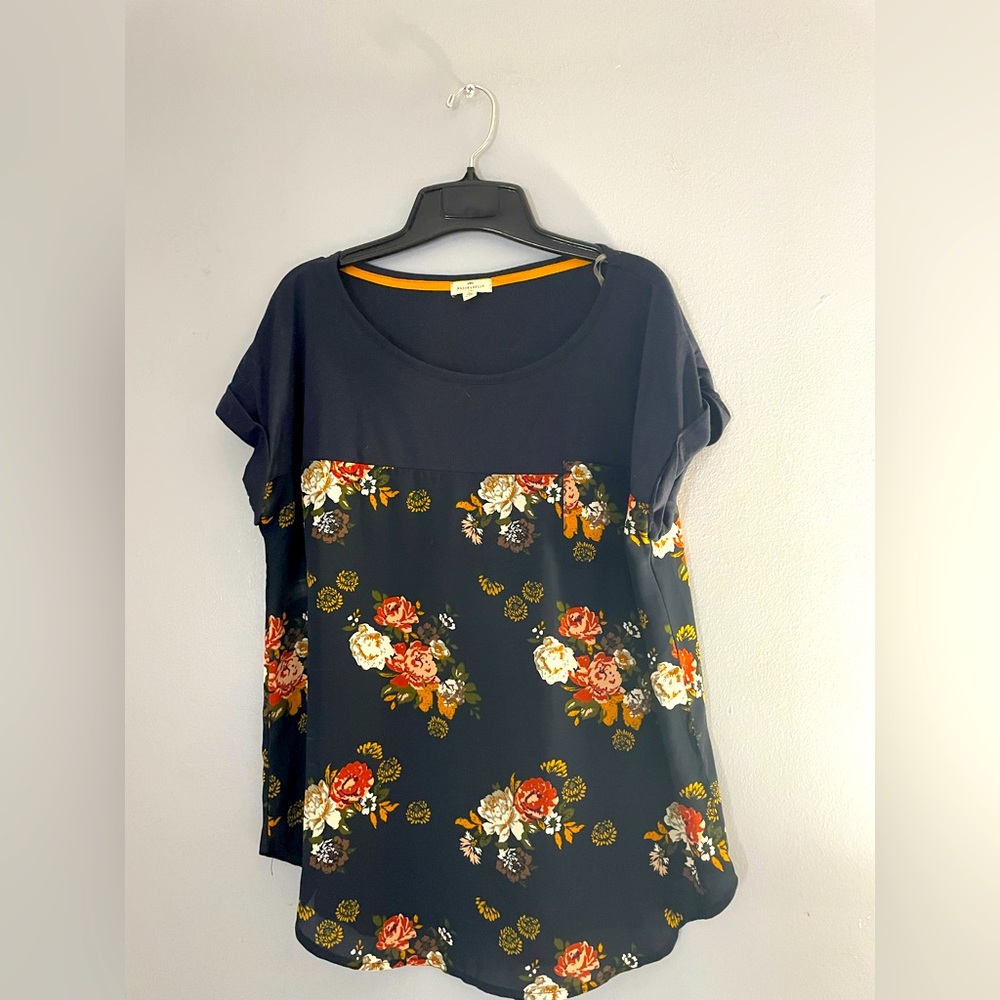 Stitch Fix short sleeve mixed material top.